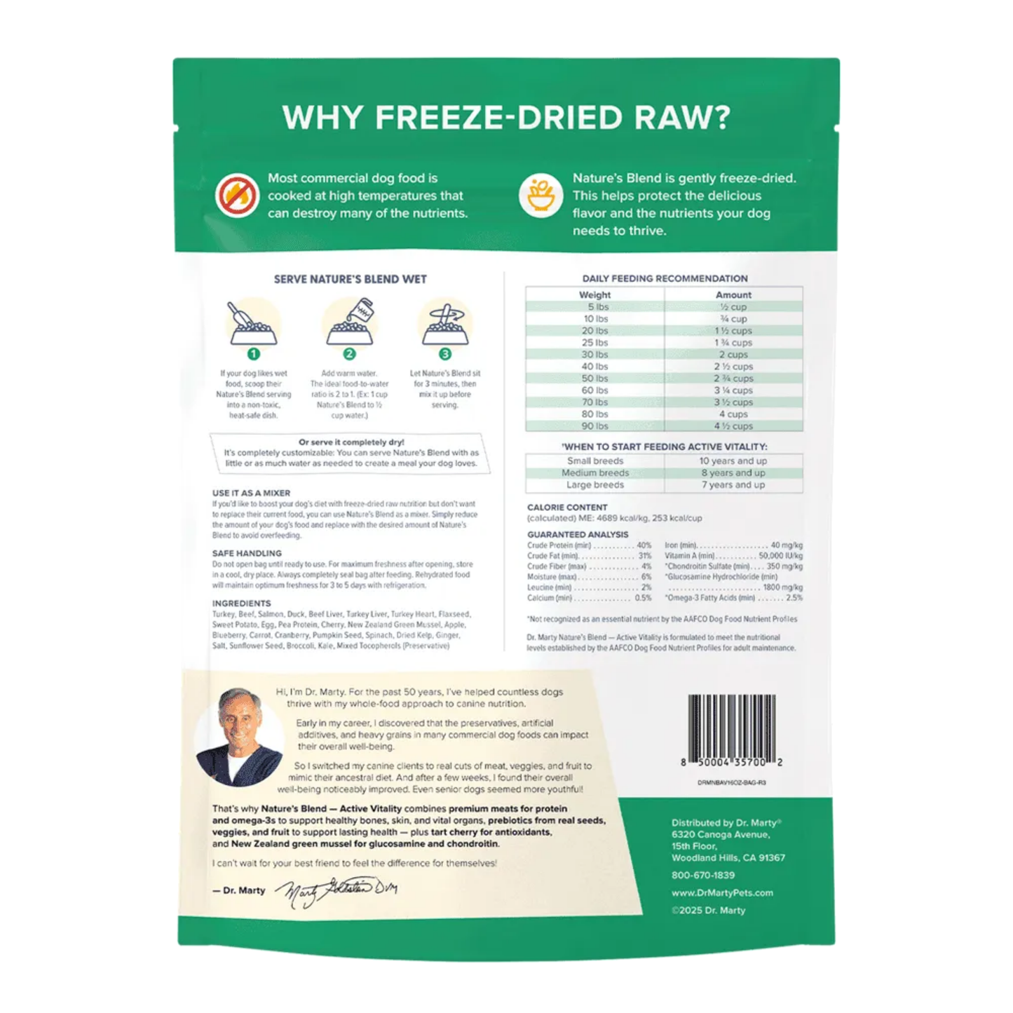 Dr. Marty Nature’s Blend Active Vitality Freeze-Dried Raw Dog Food – 6 oz, for Senior Dogs (Ages 7+)