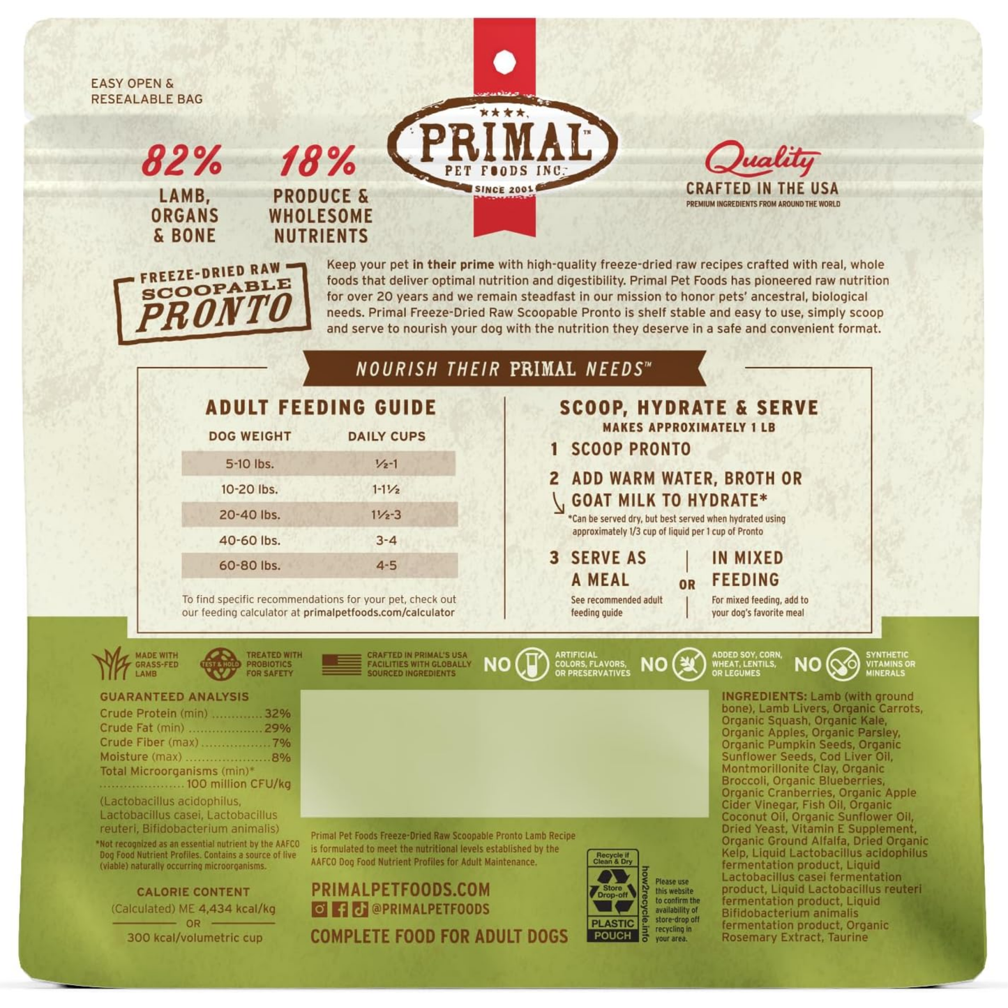 Primal Freeze-Dried Raw Dog Food Pronto Mini Nuggets – Lamb (16 oz, 2-Pack) | Grain-Free, High-Protein Meal, Topper & Treat