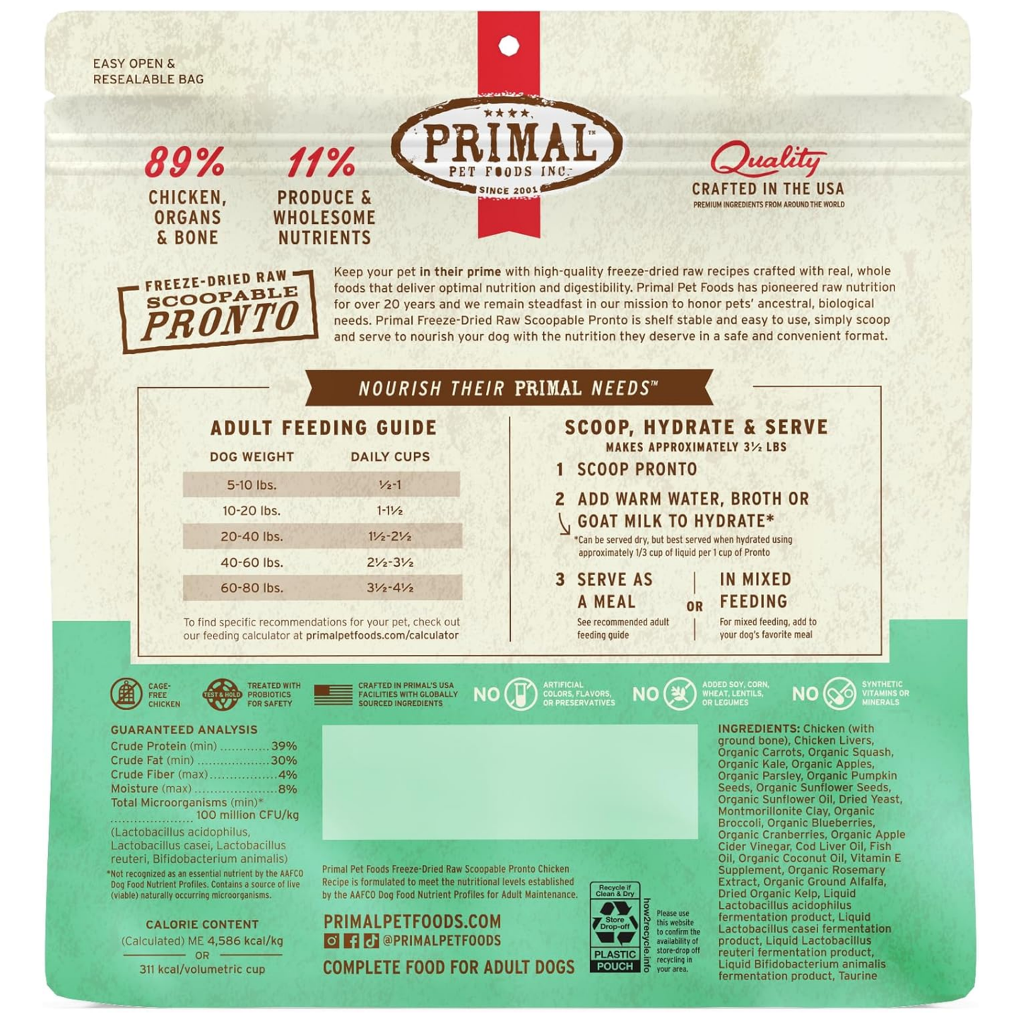 Primal Freeze-Dried Raw Dog Food, Pronto Mini Nuggets, Chicken – Scoop & Serve, Complete & Balanced Meal, Topper or Treat, Grain Free, High Protein (25 oz)