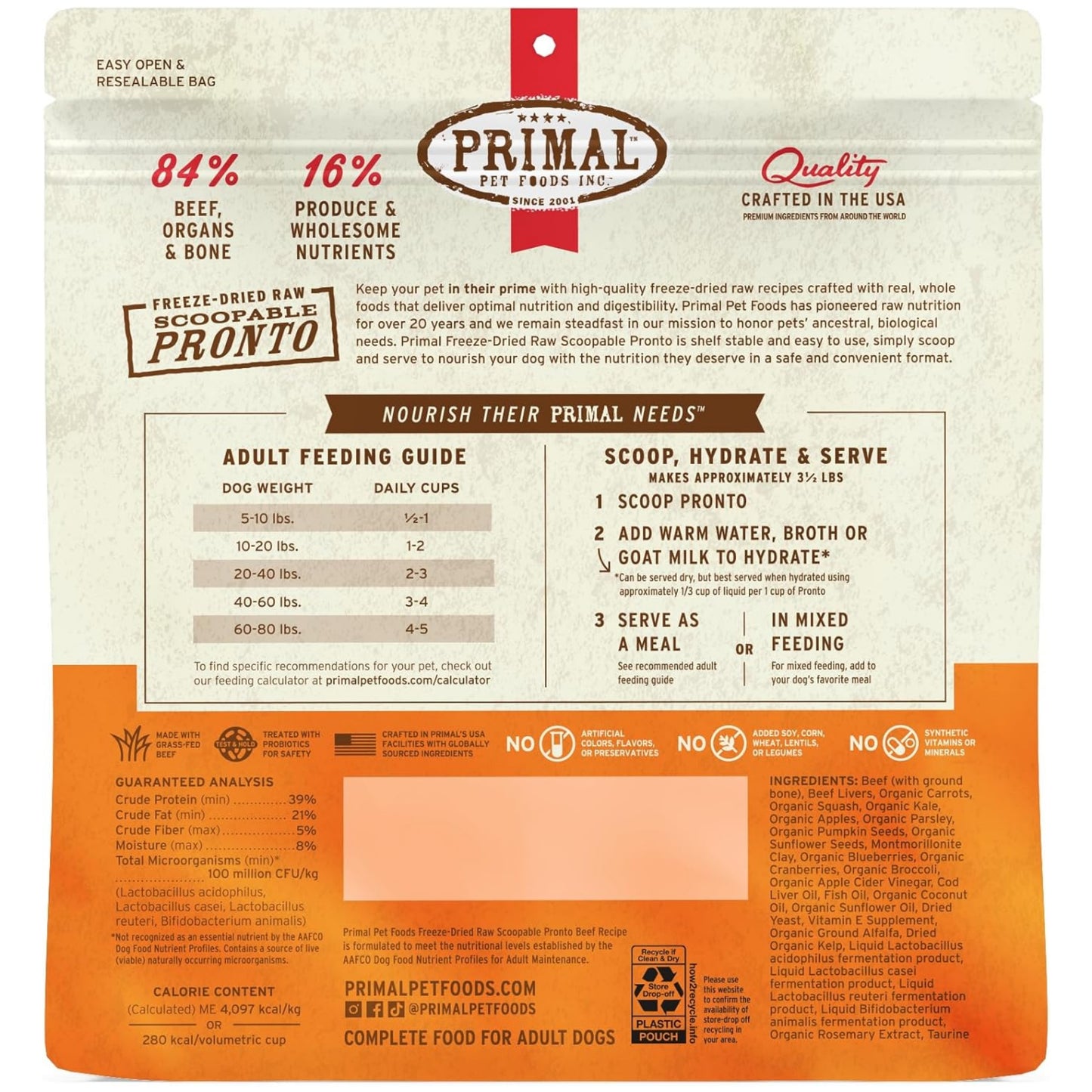 Primal Freeze-Dried Dog Food – Pronto Mini Nuggets Beef (25 oz, 2-Pack) | Grain-Free, High-Protein Raw Meal, Topper & Treat