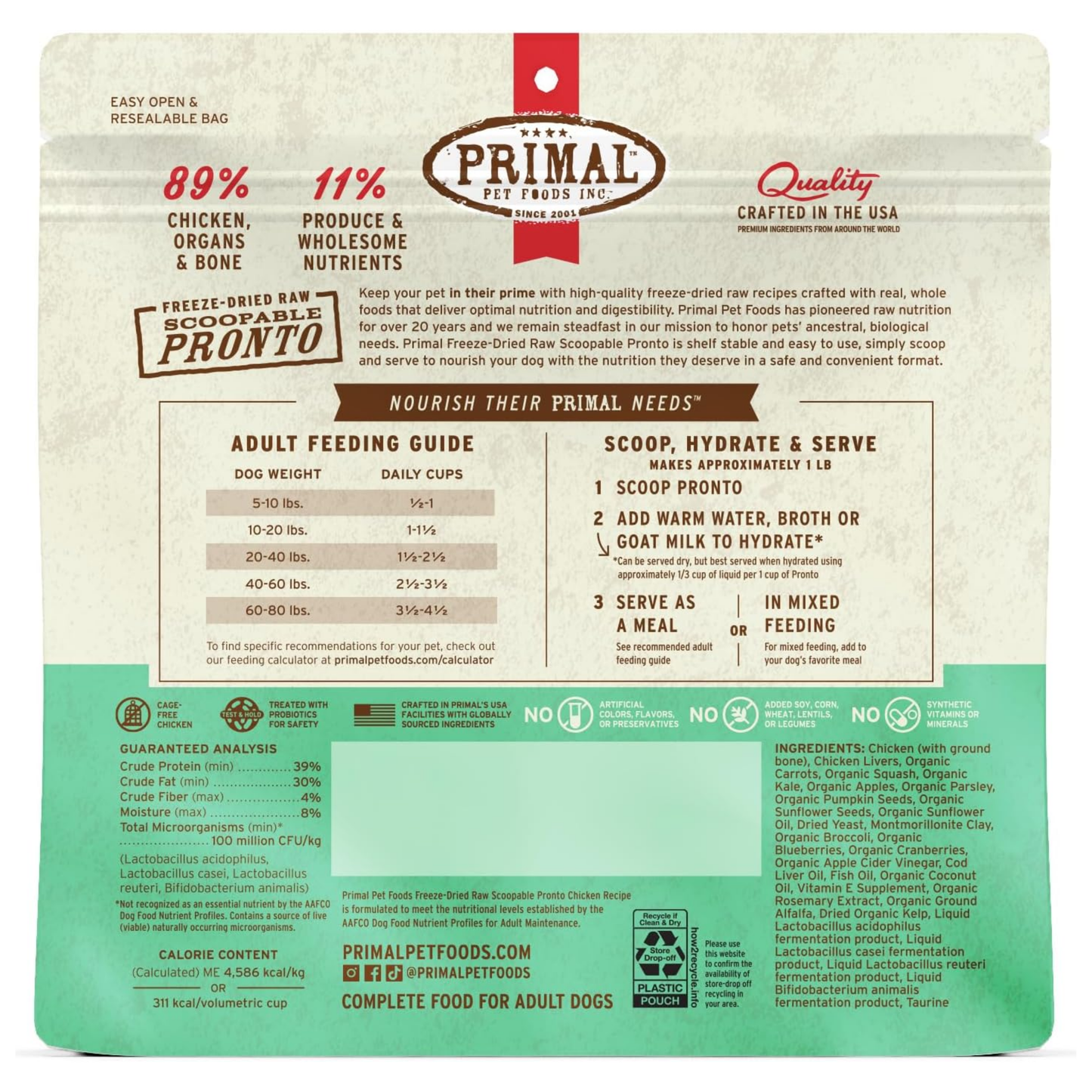 Primal Freeze-Dried Raw Dog Food, Pronto Mini Nuggets, Chicken – Scoop & Serve, Complete & Balanced Meal, Topper or Treat, Grain Free, High Protein (16 oz)