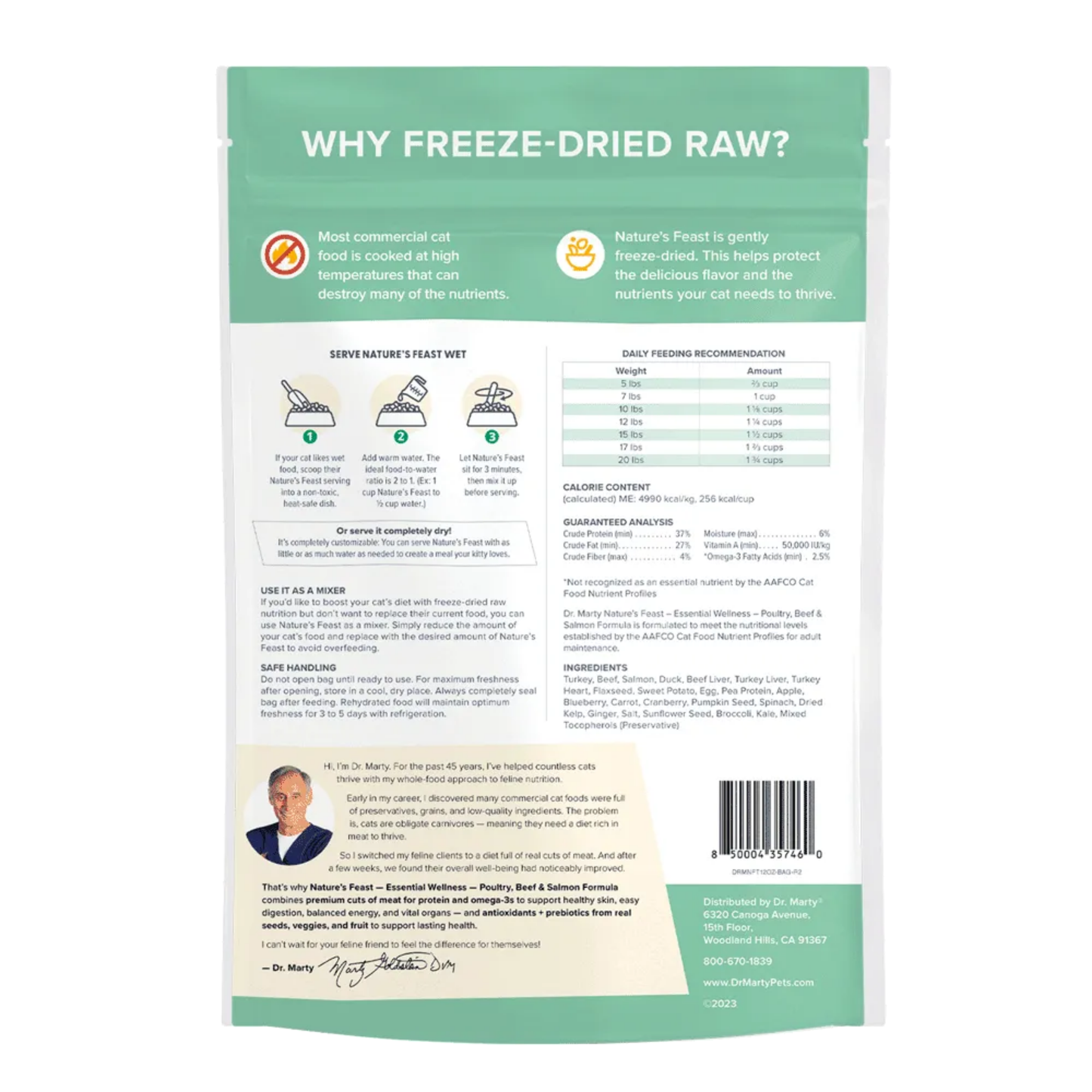 Dr. Marty Nature’s Feast Essential Wellness Freeze-Dried Raw Cat Food – Beef, Salmon & Poultry Recipe, 12 oz