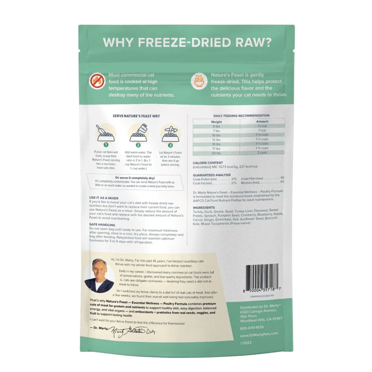 Dr. Marty Nature’s Feast Essential Wellness Freeze-Dried Raw Cat Food – Poultry Recipe, 12 oz