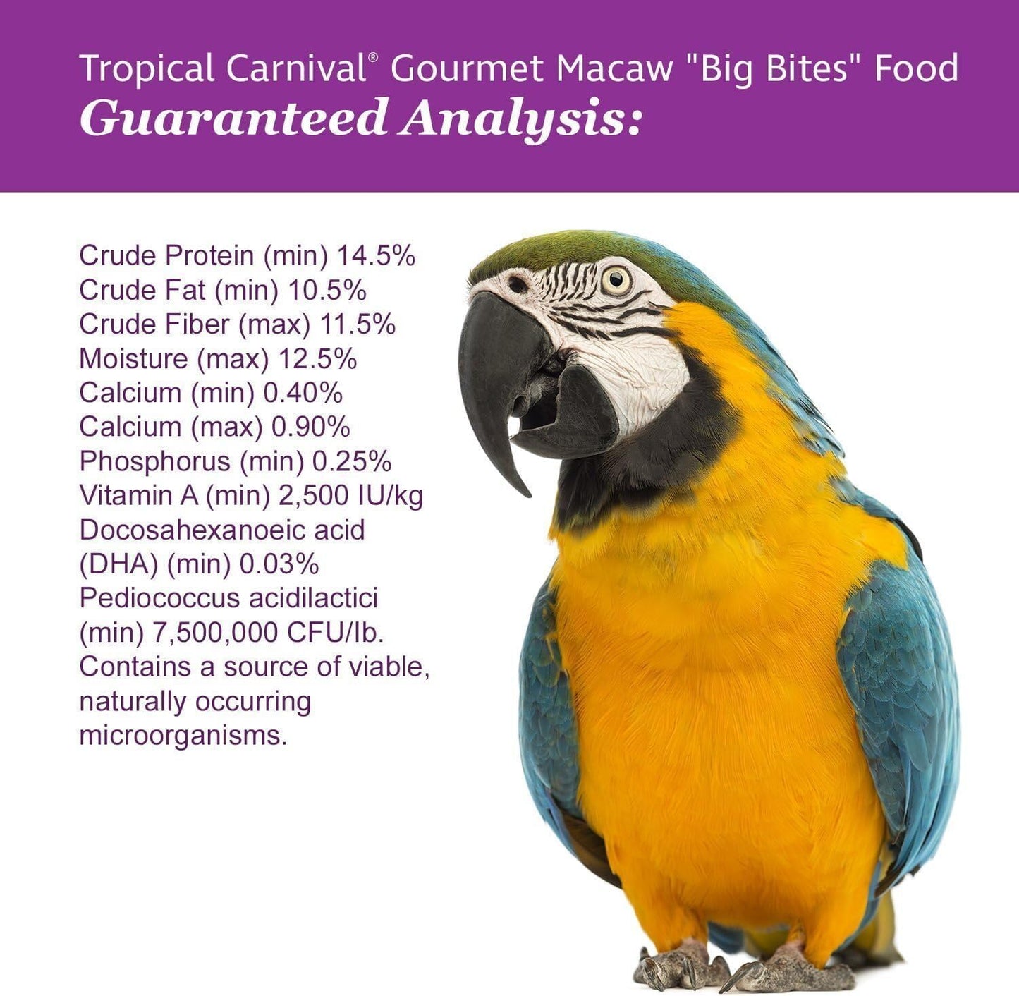 F.M. Brown's Tropical Carnival, Gourmet Macaw Food Big Bites for Big Beaks - Seeds, Veggies, Fruits, and Nuts with Probiotics - 14 lb