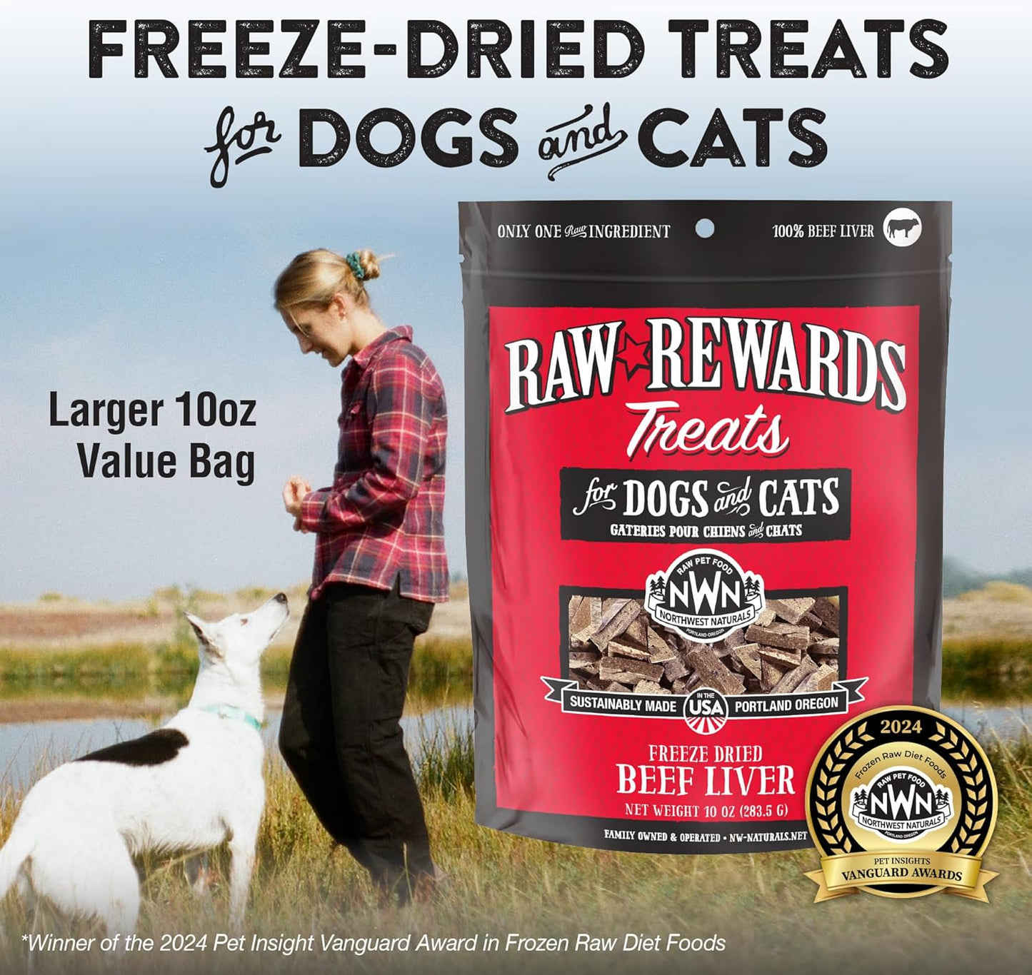 Northwest Naturals Raw Rewards Freeze-Dried Beef Liver Treats for Dogs and Cats - Bite-Sized Pieces - Healthy, 1 Ingredient, Human Grade Pet Food, All Natural - 10 Oz