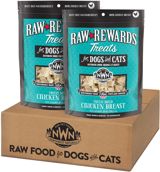 Northwest Naturals Raw Rewards Freeze-Dried Chicken Breast Treats for Dogs and Cats - Bite-Sized Pieces - Healthy, 1 Ingredient, Human Grade Ingredients, Natural - 10 Oz (Pack of 2)