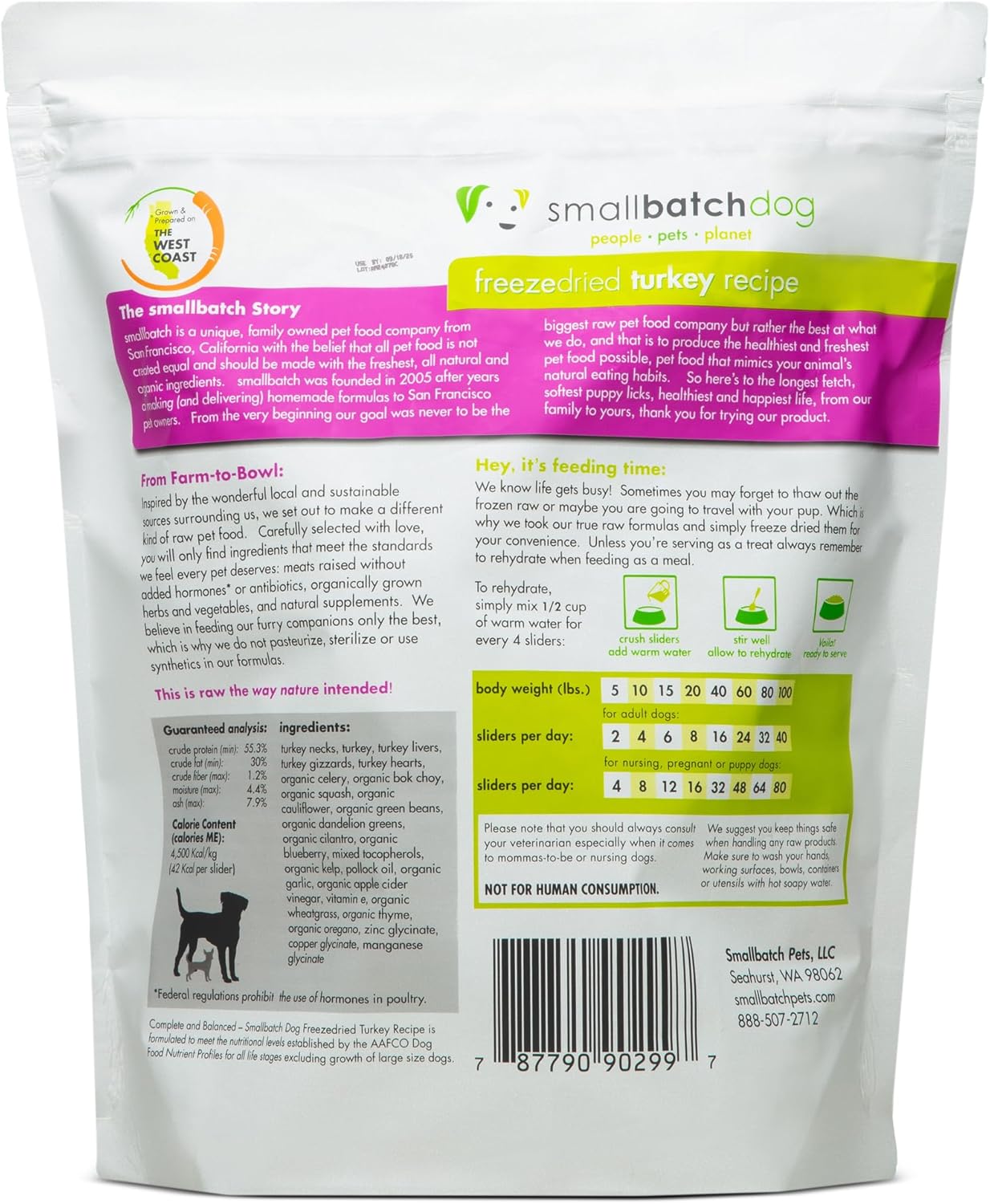 Smallbatch Pets Freeze-Dried Premium Raw Food Diet for Dogs, 25oz, Turkey Recipe, Bulk Bag, Made in The USA, Organic Produce, Humanely Raised Meat, Hydrate and Serve Patties, Wholesome & Healthy