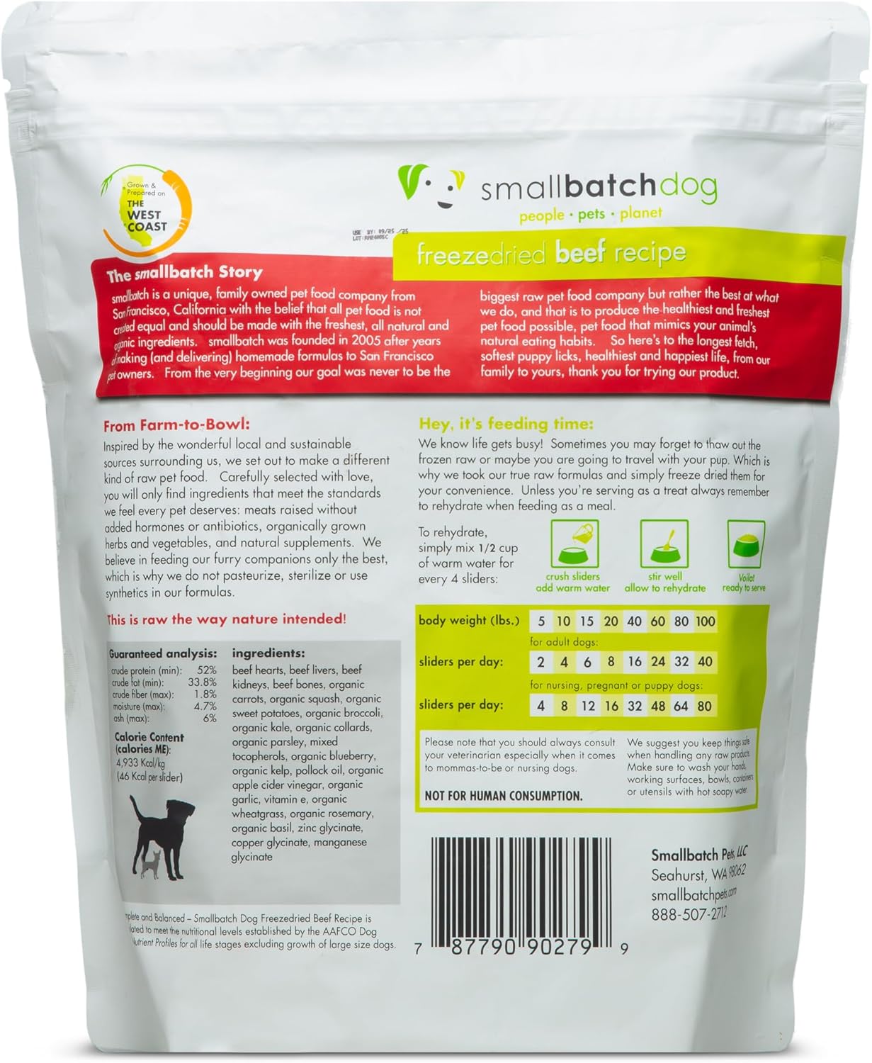 Smallbatch Pets Freeze-Dried Premium Raw Food Diet for Dogs, 25oz, Beef Recipe, Bulk Bag, Made in The USA, Organic Produce, Humanely Raised Meat, Hydrate and Serve Patties, Wholesome & Healthy