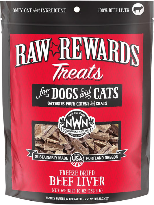 Northwest Naturals Raw Rewards Freeze-Dried Beef Liver Treats for Dogs and Cats - Bite-Sized Pieces - Healthy, 1 Ingredient, Human Grade Pet Food, All Natural - 10 Oz