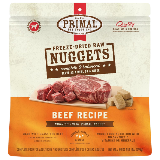 Primal Freeze-Dried Raw Dog Food Nuggets, Beef – Complete & Balanced Meal, Topper or Treat, Grain Free, High Protein (14 oz)