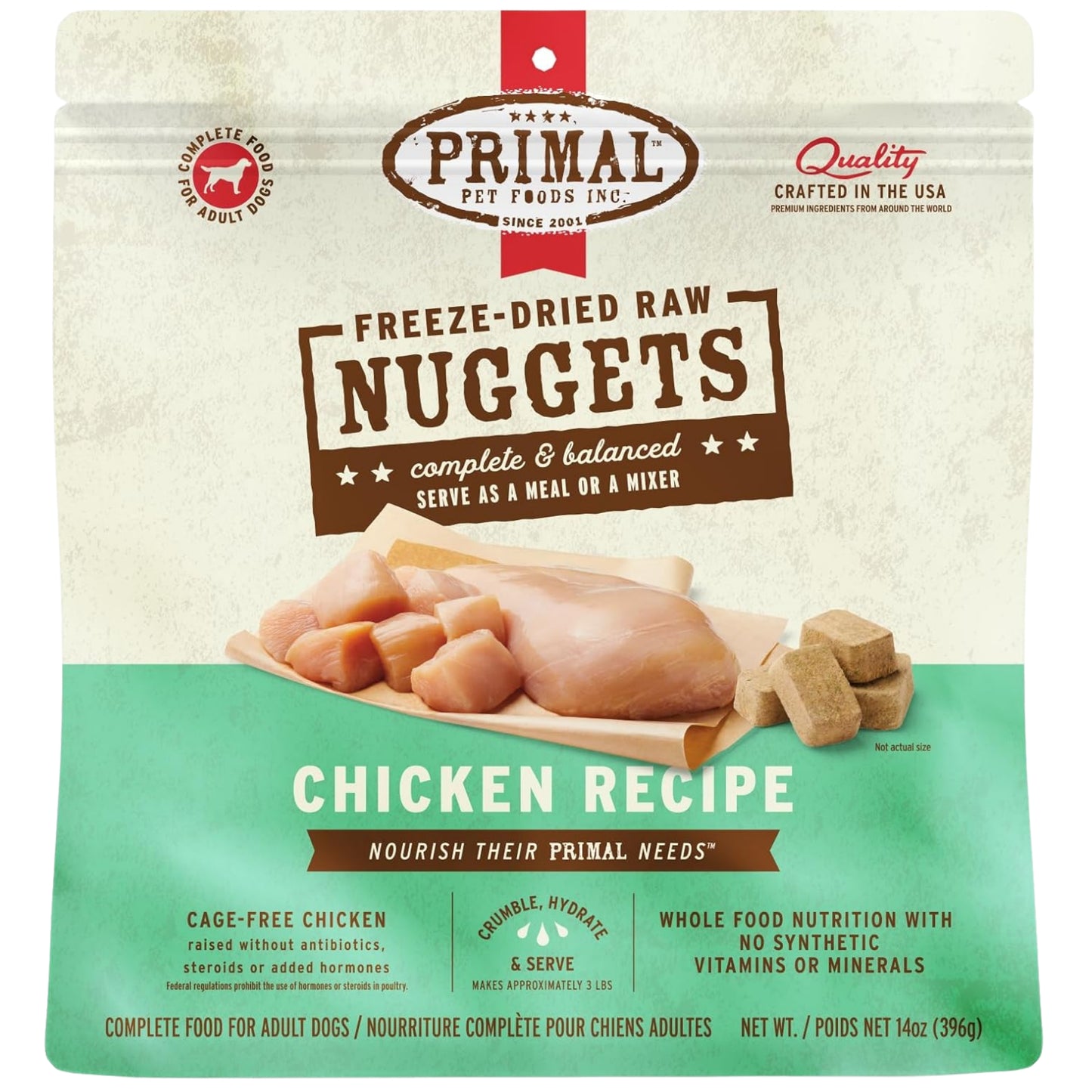 Primal Freeze-Dried Raw Dog Food Nuggets – Chicken (14 oz) | Grain-Free, High-Protein Meal, Topper & Treat