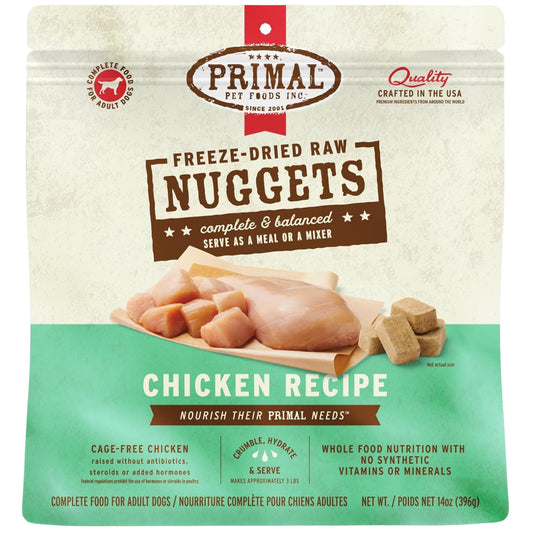 Primal Freeze-Dried Raw Dog Food Nuggets – Chicken (14 oz) | Grain-Free, High-Protein Meal, Topper & Treat