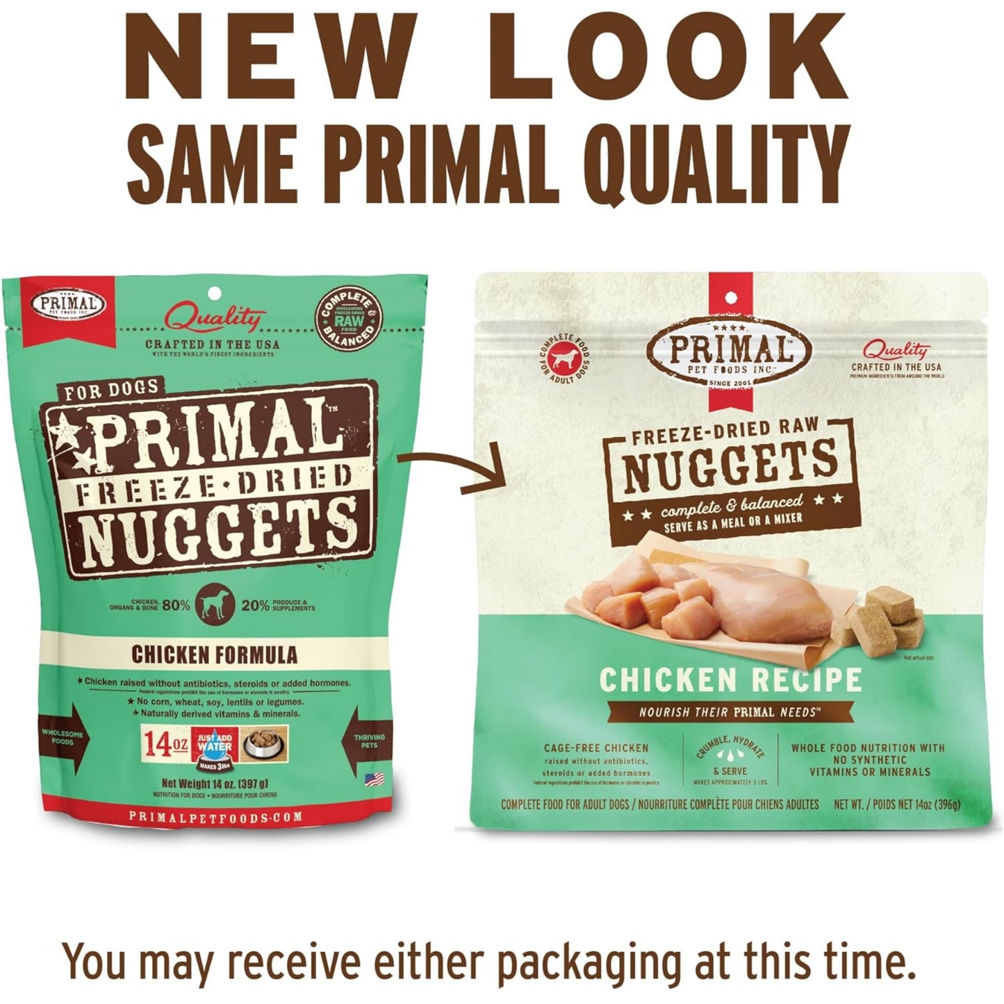 Primal Freeze-Dried Raw Dog Food Nuggets – Chicken (14 oz) | Grain-Free, High-Protein Meal, Topper & Treat