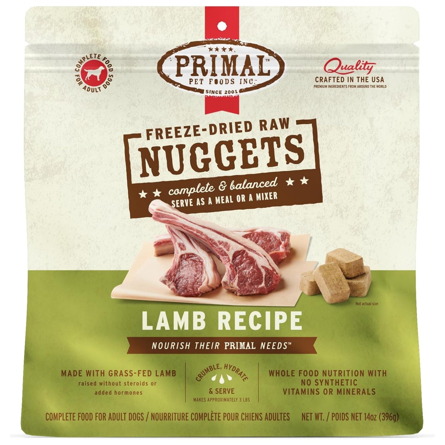 Primal Freeze-Dried Raw Dog Food Nuggets – Lamb (14 oz) | Grain-Free, High-Protein Meal, Topper & Treat