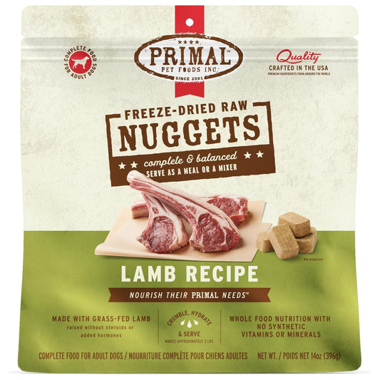 Primal Freeze-Dried Raw Dog Food Nuggets – Lamb (14 oz) | Grain-Free, High-Protein Meal, Topper & Treat