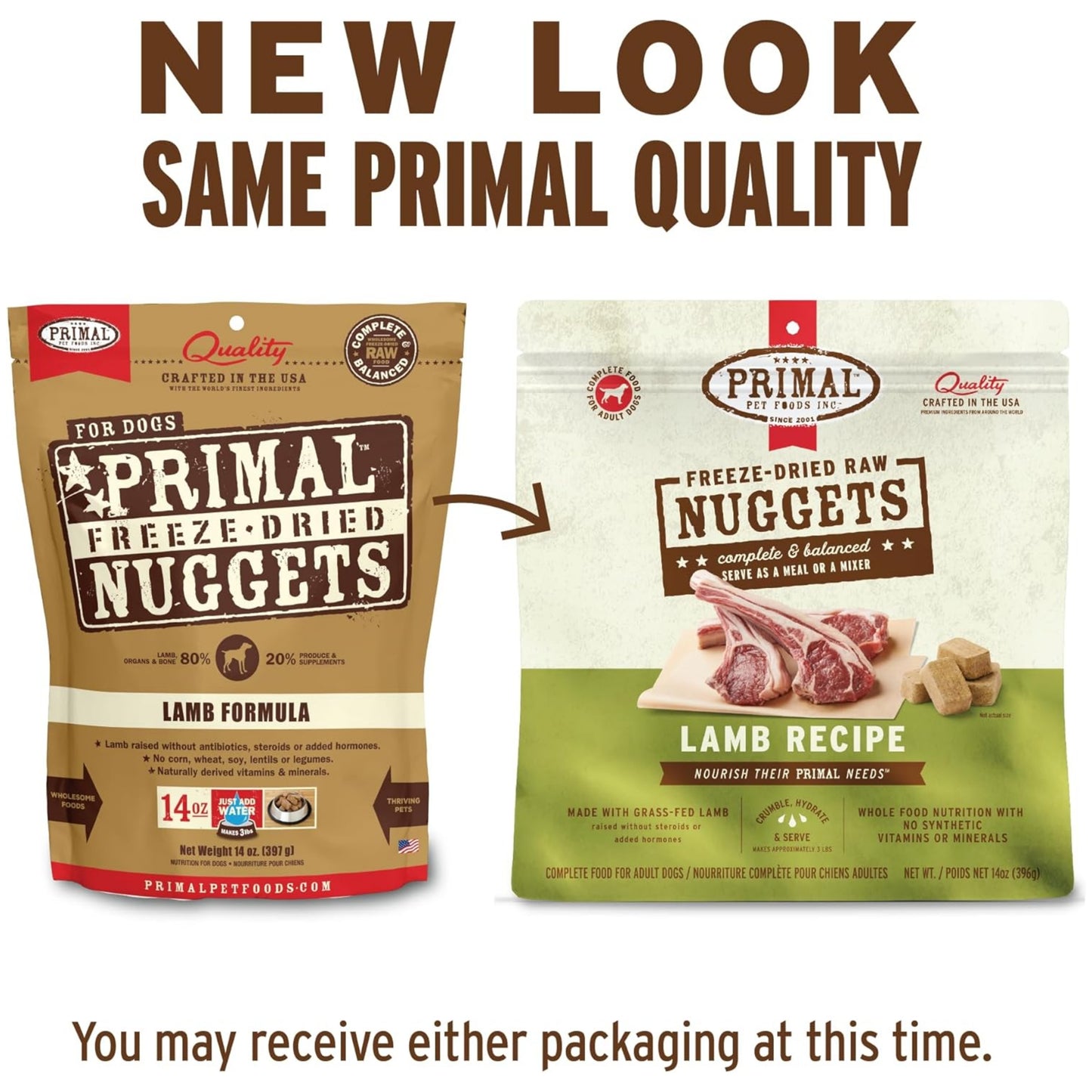 Primal Freeze-Dried Raw Dog Food Nuggets – Lamb (14 oz) | Grain-Free, High-Protein Meal, Topper & Treat