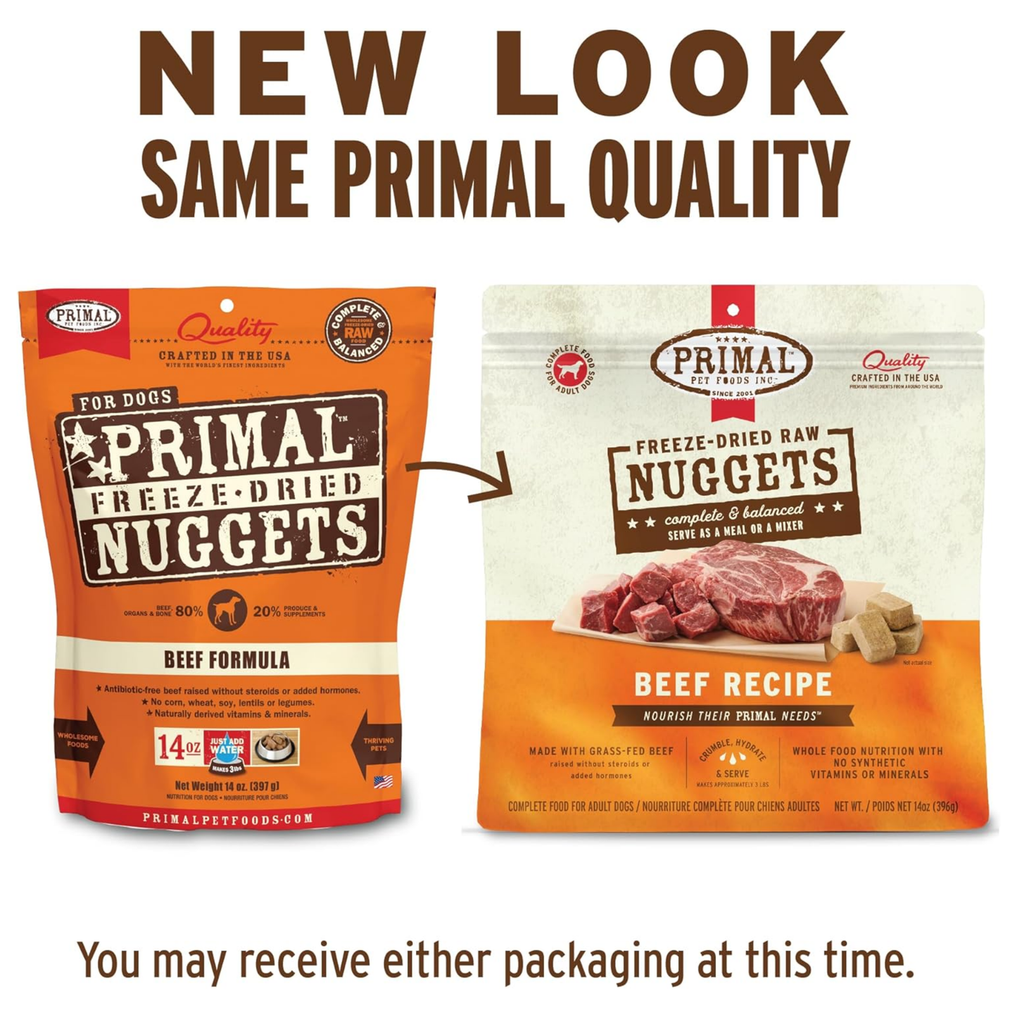 Primal Freeze-Dried Raw Dog Food Nuggets – Beef (14 oz, 2-Pack) | Grain-Free, High-Protein Meal, Topper & Treat