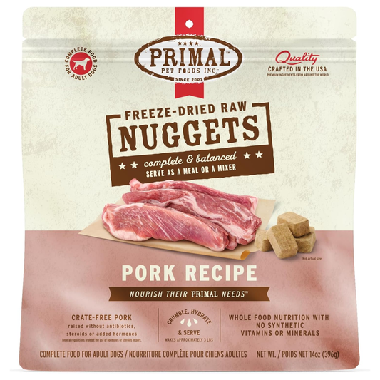 Primal Freeze-Dried Raw Dog Food Nuggets, Pork – Complete & Balanced Meal, Topper or Treat, Grain Free, High Protein (14 oz)