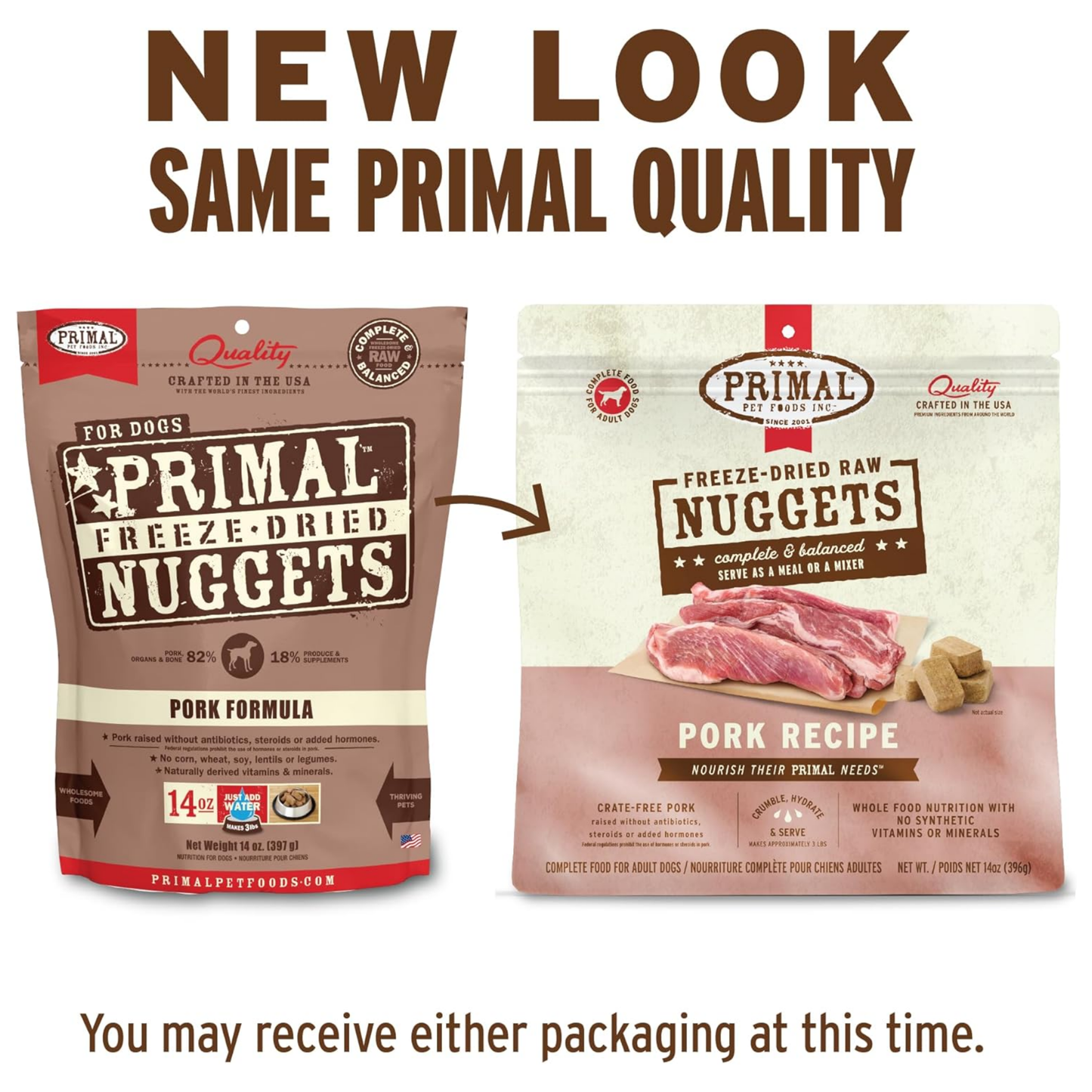 Primal Freeze-Dried Raw Dog Food Nuggets, Pork – Complete & Balanced Meal, Topper or Treat, Grain Free, High Protein (14 oz)