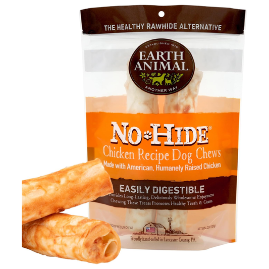 Earth Animal No-Hide Medium Chicken Chews – Rawhide-Free, Long-Lasting Dog Treats for Medium to Large Dogs, 4.2 oz