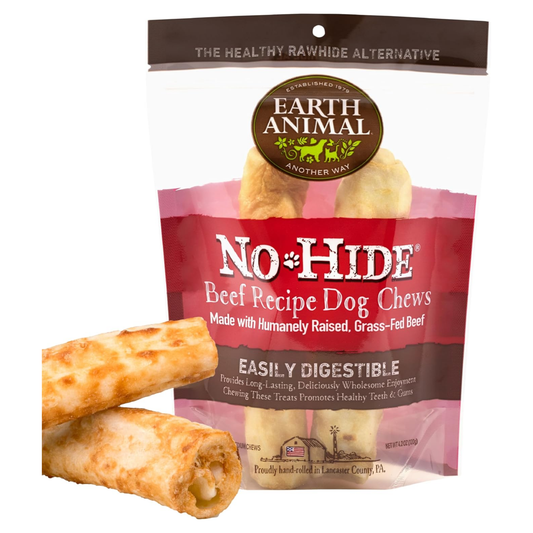Earth Animal No-Hide Medium Beef Chews – Rawhide-Free Long-Lasting Dog Treats for Aggressive Chewers, 4.2 oz
