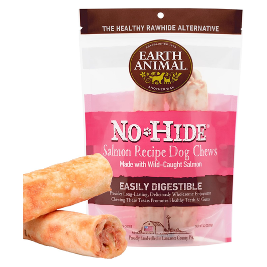 Earth Animal No-Hide Medium Salmon Chews – Rawhide-Free Long-Lasting Dog Treats for Aggressive Chewers, 4.2 oz