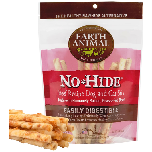 Earth Animal No-Hide Stix Dog Chews – Beef Flavor, 1.6 oz, Rawhide-Free, Long-Lasting Treats for Small Dogs & Cats