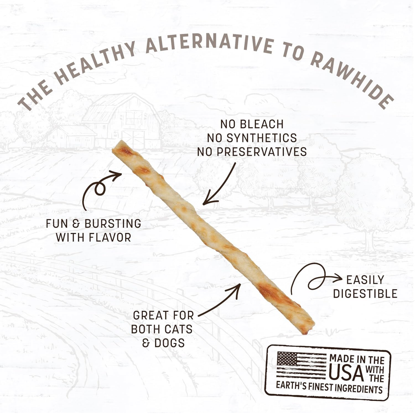 Earth Animal No-Hide Stix Dog Chews – Chicken Flavor, 1.6 oz, Rawhide-Free, Long-Lasting Treats for Small Dogs & Cats