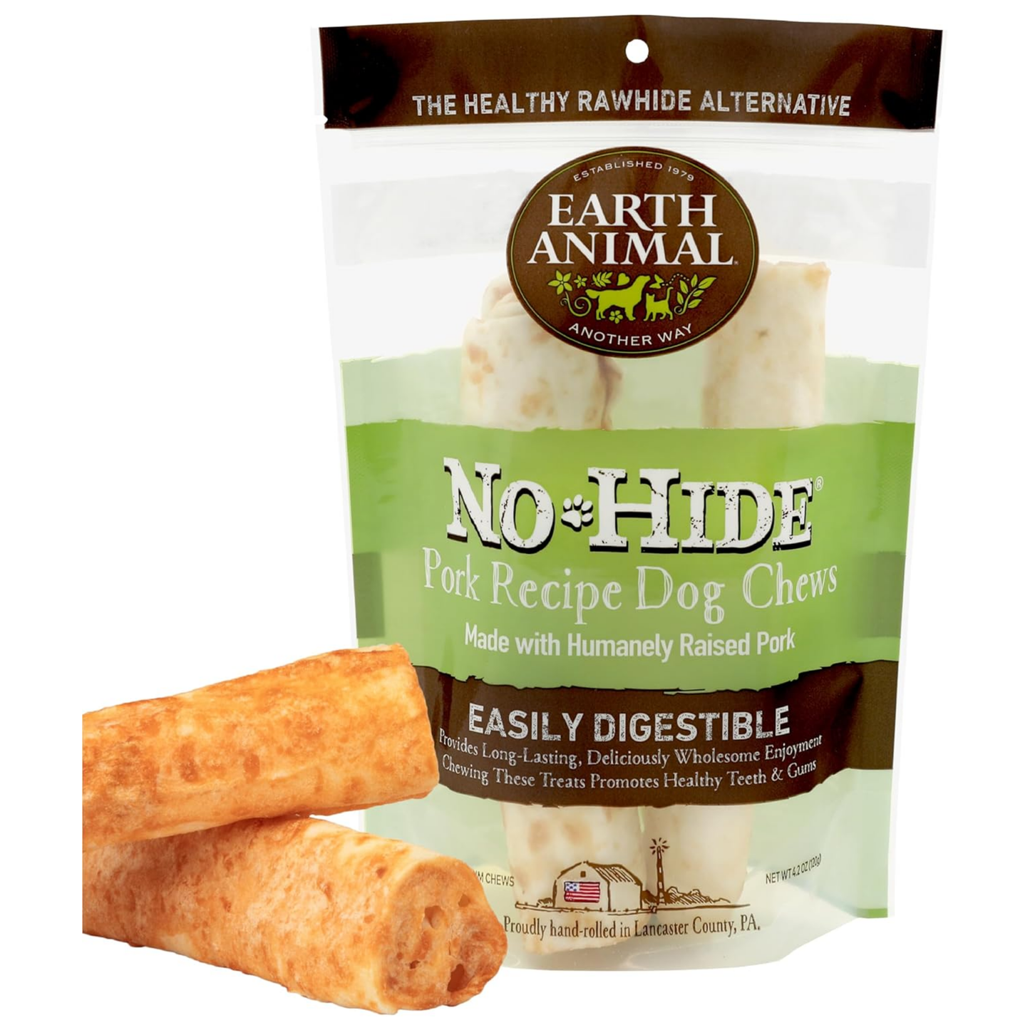 Earth Animal No-Hide Medium Pork Chews – Rawhide-Free Long-Lasting Dog Treats for Aggressive Chewers, 4.2 oz