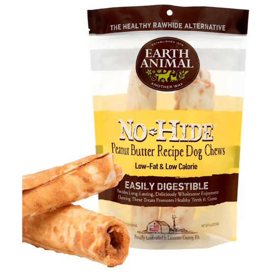 Earth Animal No-Hide Medium Peanut Butter Chews – Rawhide-Free Long-Lasting Dog Treats for Aggressive Chewers, 4.2 oz