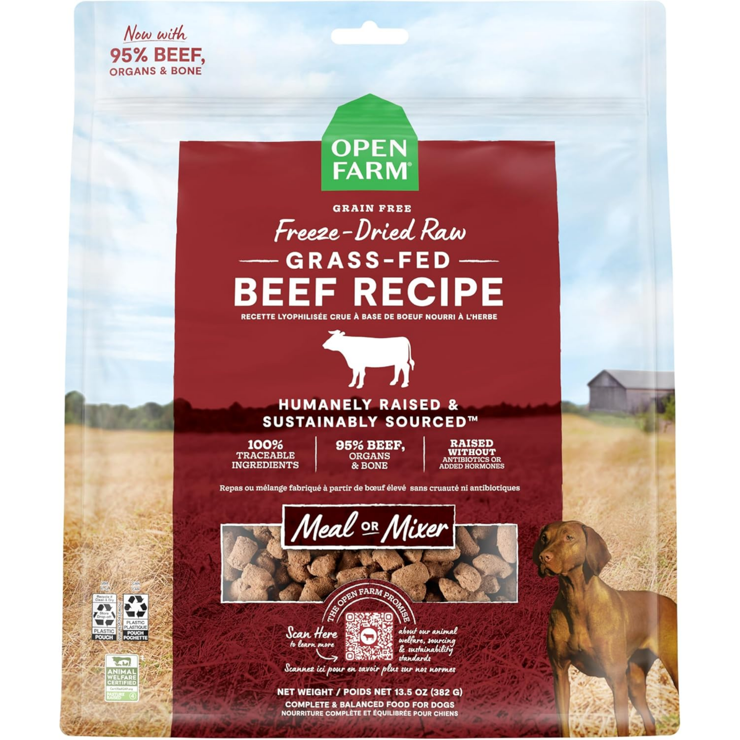 Open Farm Freeze-Dried Raw Dog Food – Grass-Fed Beef Recipe, 13.5 oz | Humanely Raised Meat & Non-GMO Superfoods