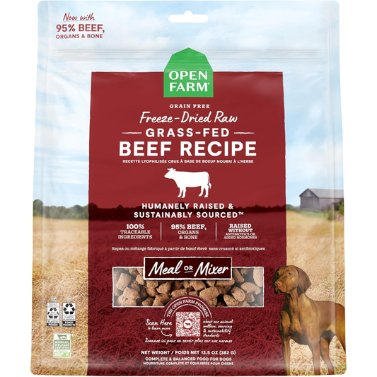 Open Farm Freeze-Dried Raw Dog Food – Grass-Fed Beef Recipe, 13.5 oz | Humanely Raised Meat & Non-GMO Superfoods
