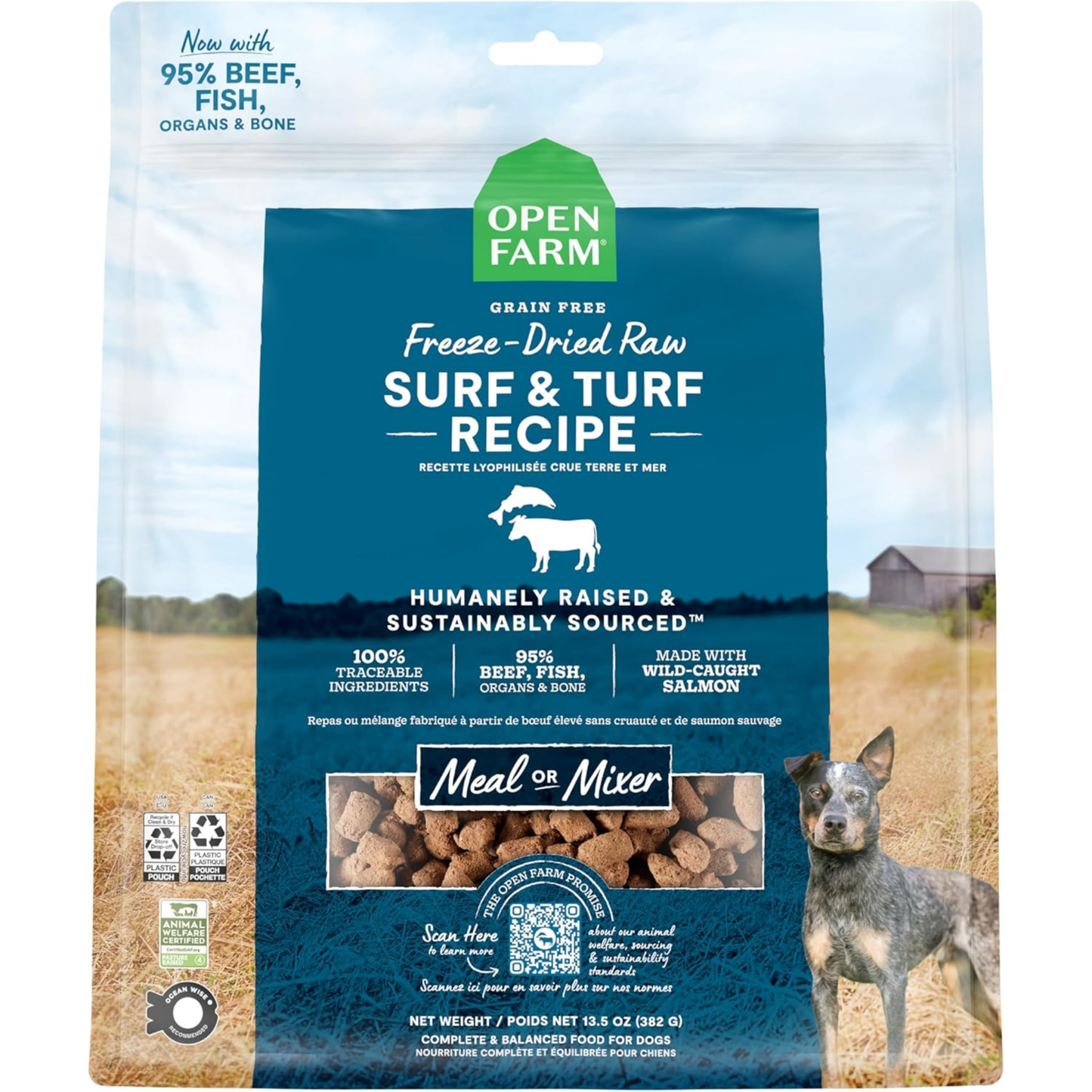 Open Farm Freeze-Dried Raw Dog Food – Surf & Turf Recipe, 13.5 oz | Humanely Raised Meat & Non-GMO Superfoods
