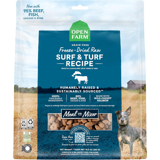 Open Farm Freeze-Dried Raw Dog Food – Surf & Turf Recipe, 13.5 oz | Humanely Raised Meat & Non-GMO Superfoods