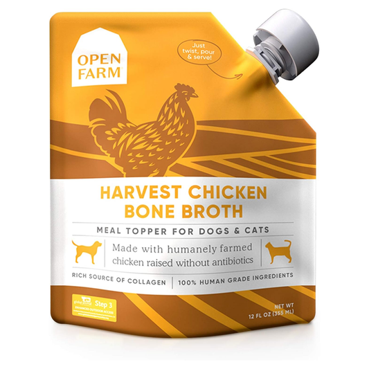 Open Farm Bone Broth for Dogs & Cats – Harvest Chicken Recipe, 12 oz | Natural Food Topper with Superfoods