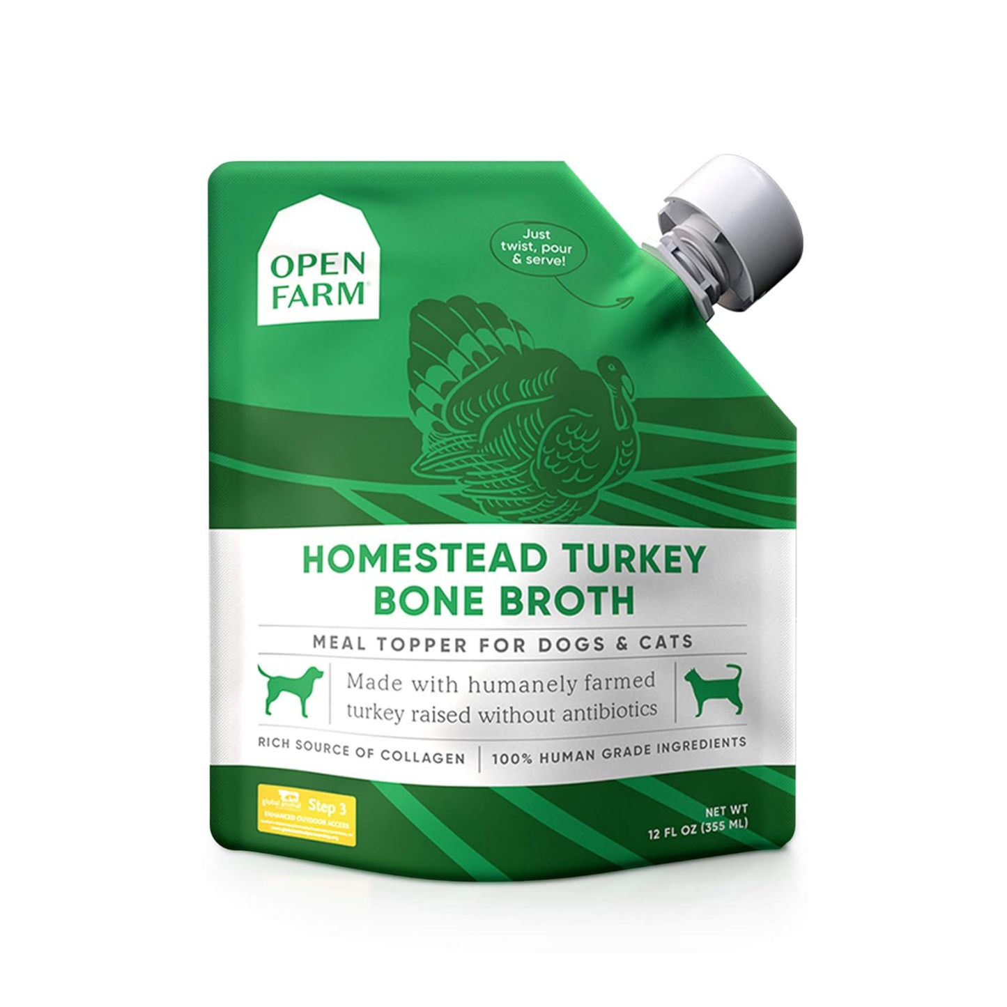 Open Farm Bone Broth Food Topper for Dogs & Cats – 12 oz | Humanely Raised Meat, Superfoods, No Preservatives