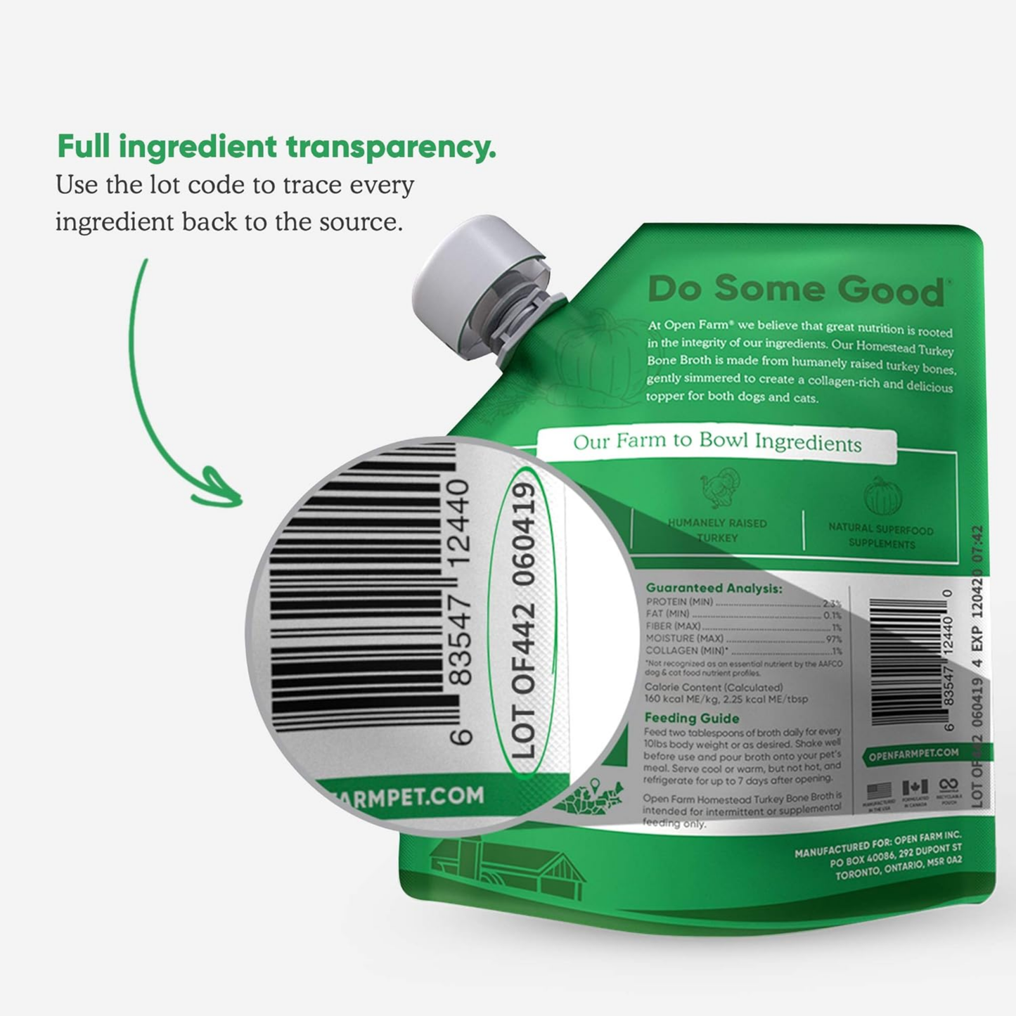 Open Farm Bone Broth Food Topper for Dogs & Cats – 12 oz | Humanely Raised Meat, Superfoods, No Preservatives