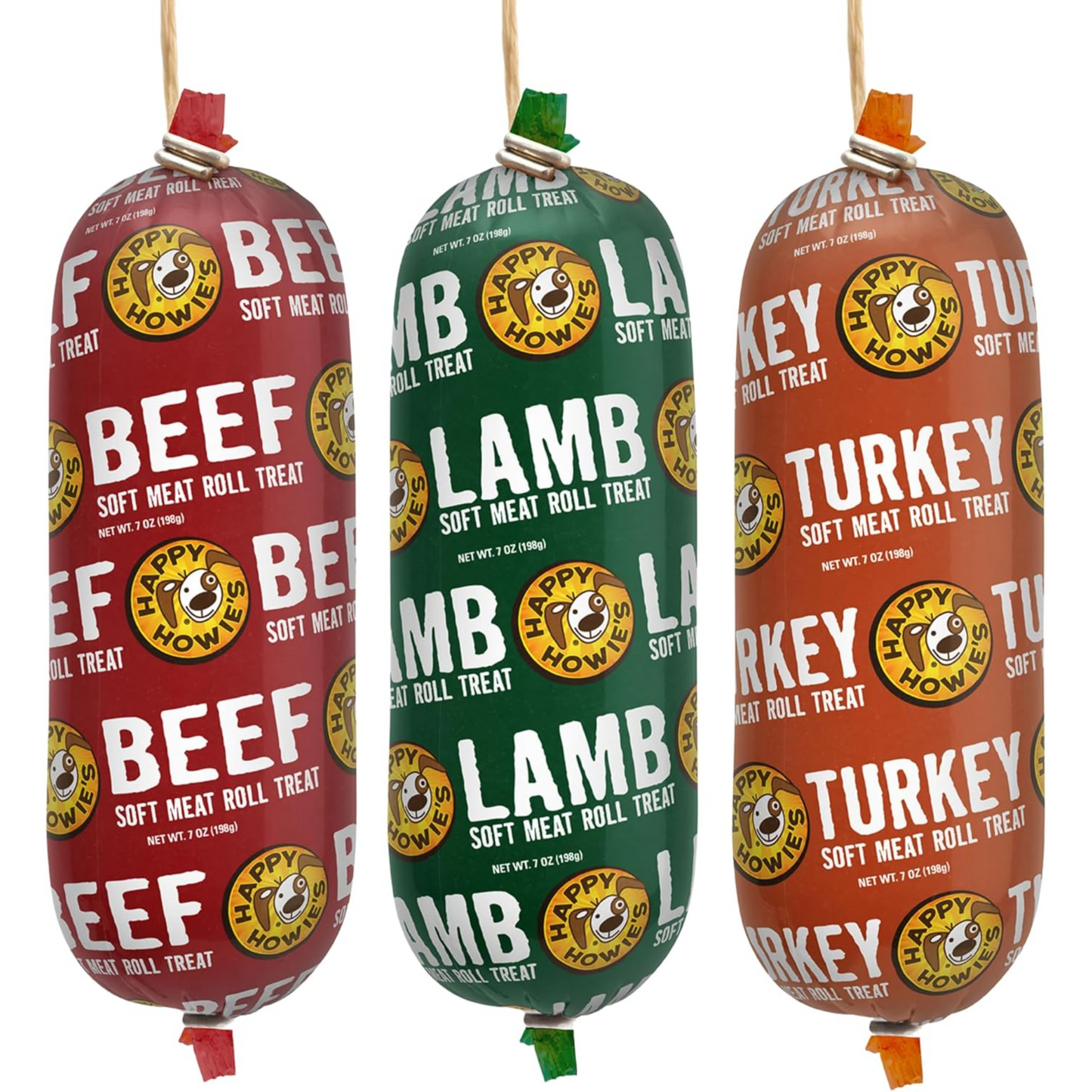 Happy Howie’s Soft Meat Roll Dog Treats – Beef, Lamb & Turkey, 7 oz (Pack of 3) – All Natural, Made in USA