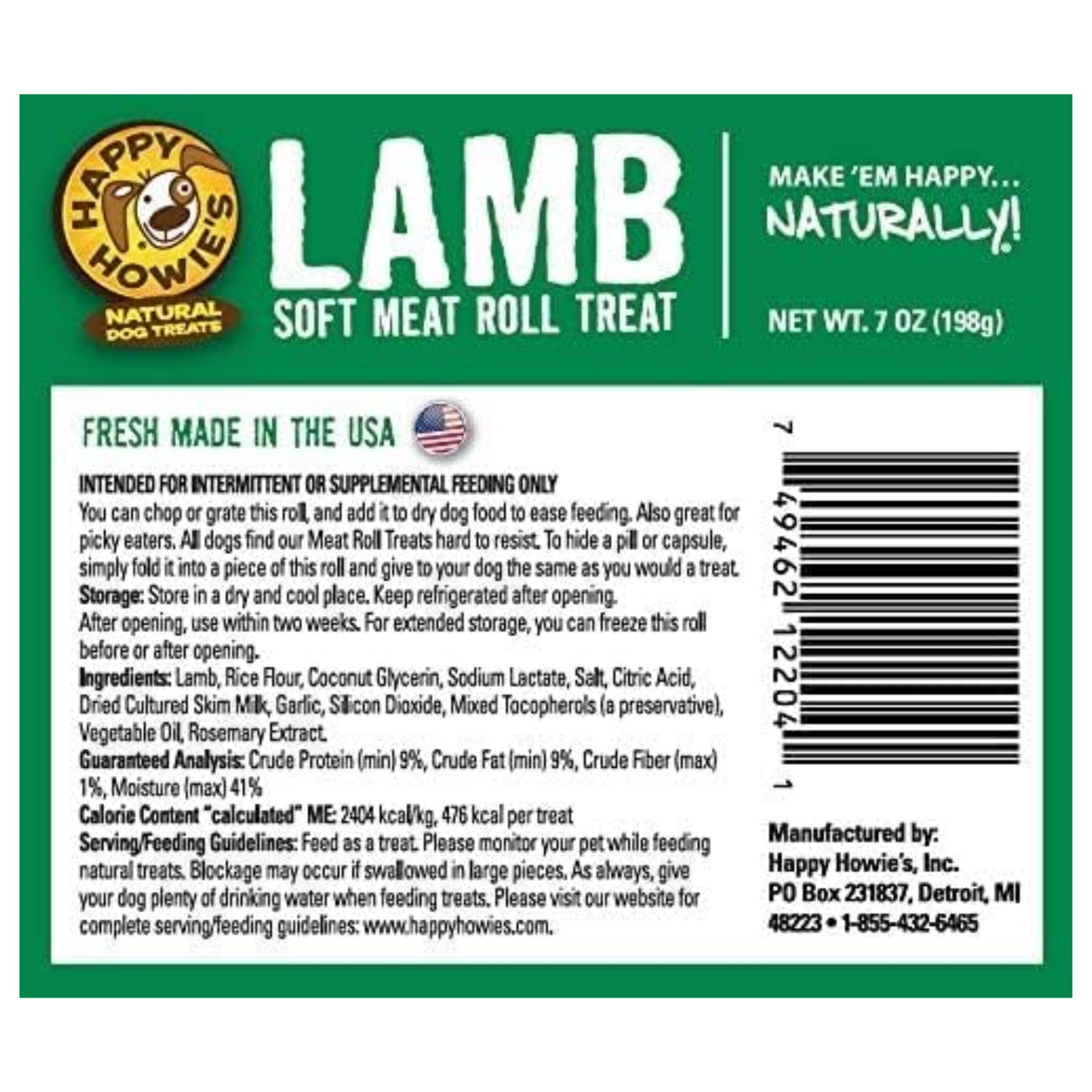 Happy Howie’s Soft Meat Roll Dog Treats – Beef, Lamb & Turkey, 7 oz (Pack of 3) – All Natural, Made in USA