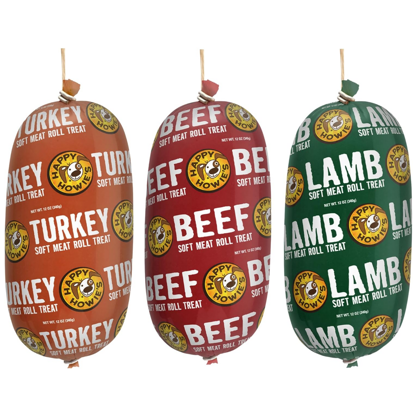 Happy Howie’s Soft Meat Roll Dog Treats – Beef, Lamb & Turkey, 12 oz (Pack of 3) – Natural Ingredients, Made in USA