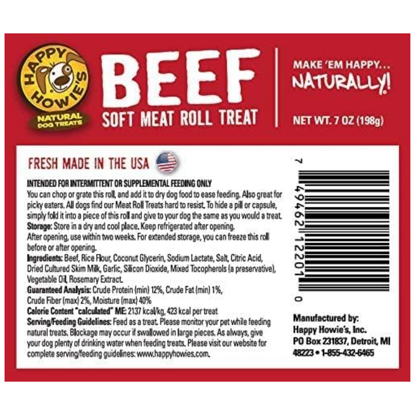 Happy Howie’s Soft Meat Roll Dog Treats – Beef, Lamb & Turkey, 12 oz (Pack of 3) – Natural Ingredients, Made in USA