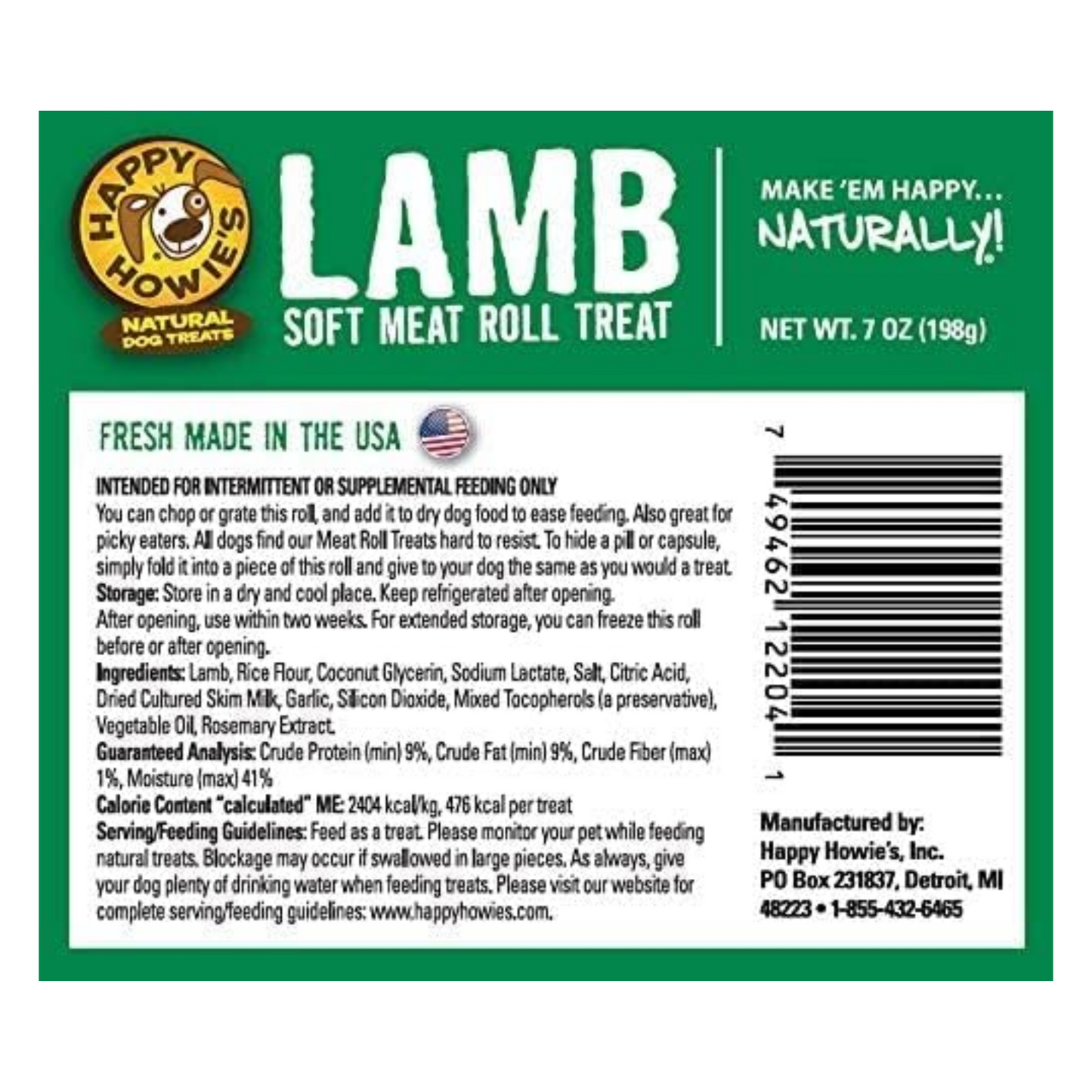 Happy Howie’s Soft Meat Roll Dog Treats – Beef, Lamb & Turkey, 12 oz (Pack of 3) – Natural Ingredients, Made in USA