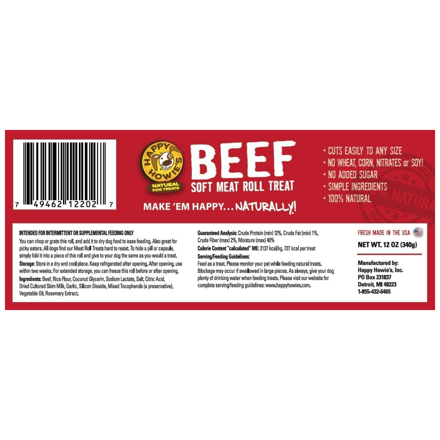 Happy Howie’s Soft Meat Roll Dog Treats – Beef, Lamb & Turkey, 7 oz (Pack of 6) – All Natural, Made in USA