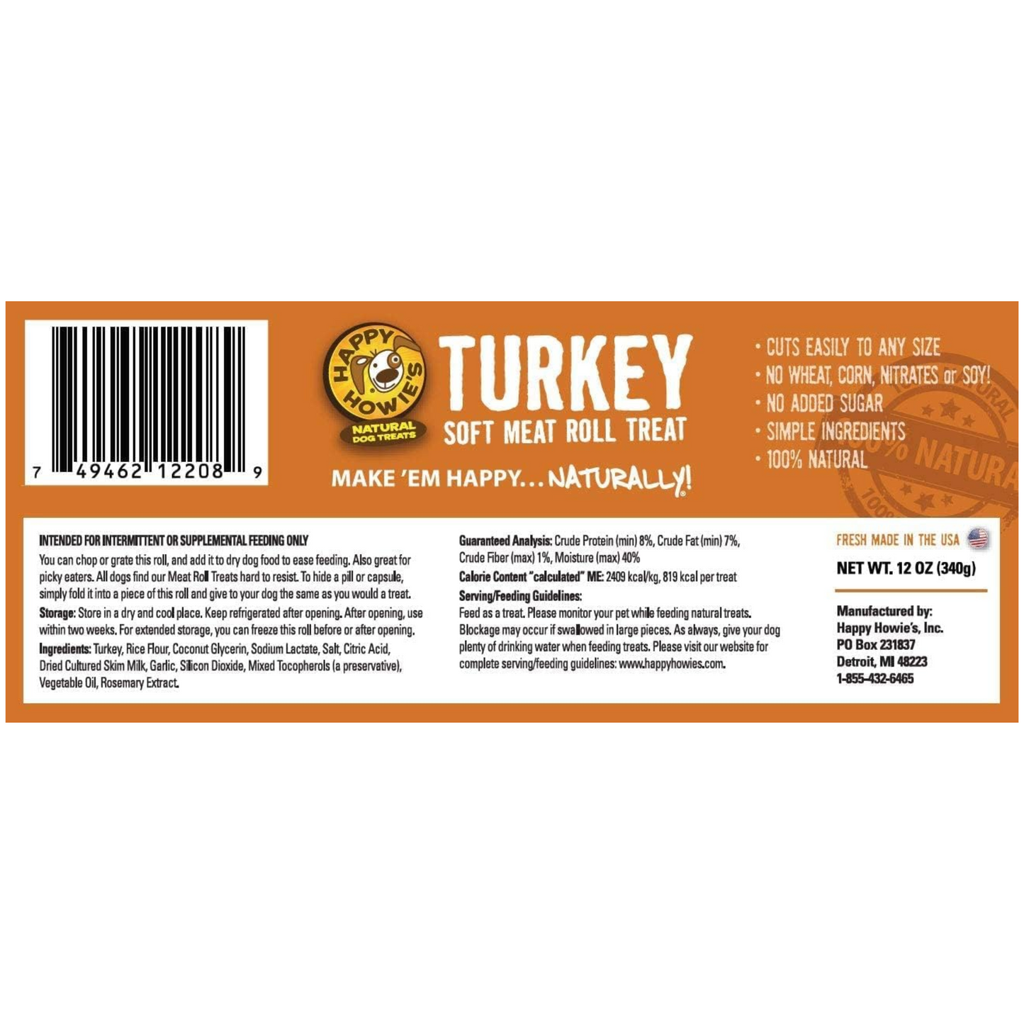 Happy Howie’s Soft Meat Roll Dog Treats – Beef, Lamb & Turkey, 12 oz (Pack of 3) – Natural Ingredients, Made in USA