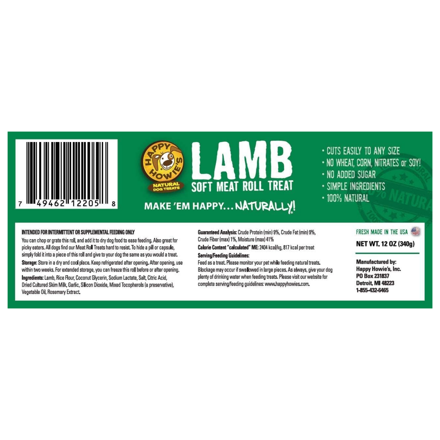 Happy Howie’s Soft Meat Roll Dog Treats – Beef, Lamb & Turkey, 7 oz (Pack of 6) – All Natural, Made in USA