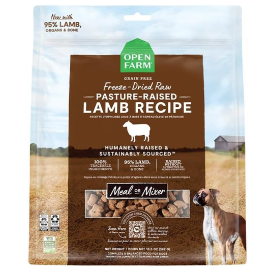 Open Farm Freeze-Dried Raw Dog Food – Pasture Raised Lamb Recipe, 22 oz | Humanely Raised Meat & Non-GMO Superfoods
