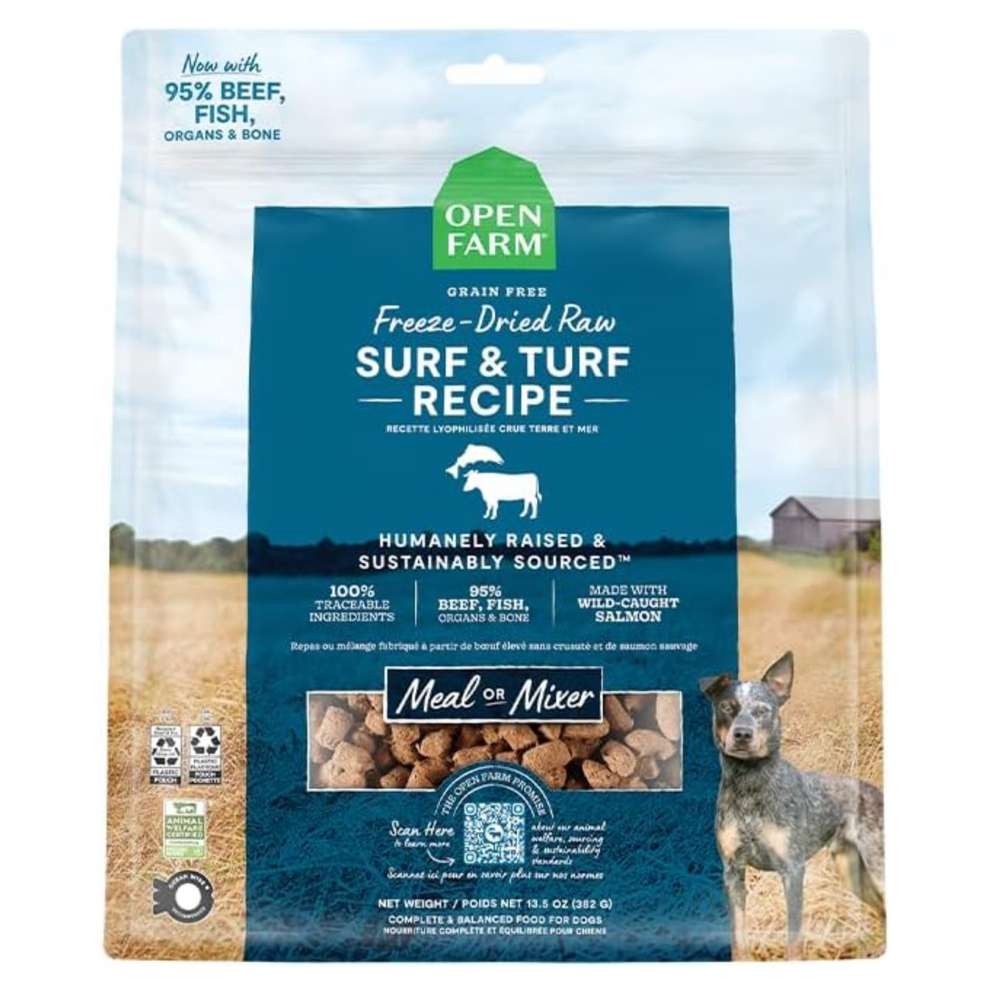 Open Farm Freeze-Dried Raw Dog Food – Surf & Turf Recipe, 22 oz | Humanely Raised Meat & Non-GMO Superfoods