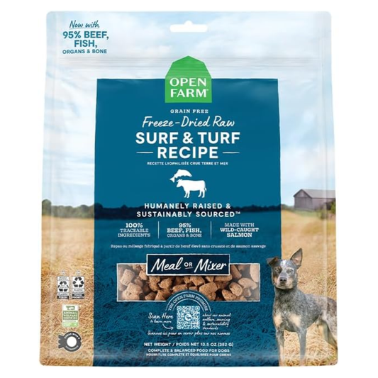 Open Farm Freeze-Dried Raw Dog Food – Surf & Turf Recipe, 22 oz | Humanely Raised Meat & Non-GMO Superfoods
