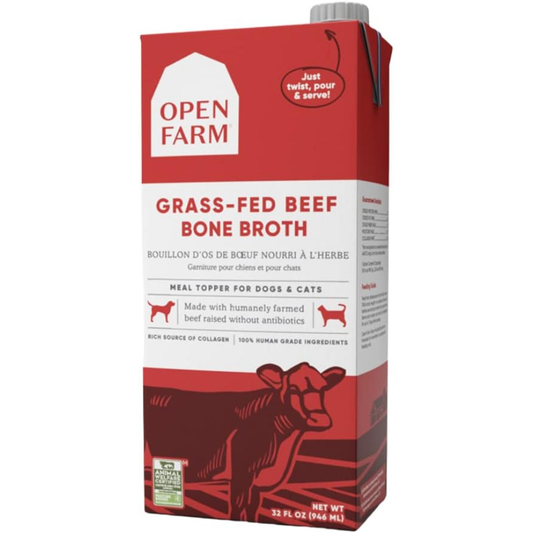 Open Farm Grass-Fed Beef Bone Broth for Dogs & Cats – 32 oz | Food Topper with Superfoods, Humanely Raised, No Artificial Additives