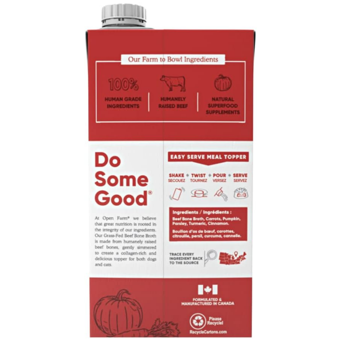 Open Farm Grass-Fed Beef Bone Broth for Dogs & Cats – 32 oz | Food Topper with Superfoods, Humanely Raised, No Artificial Additives